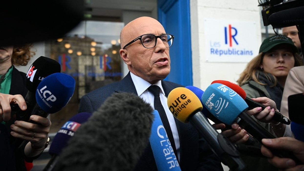 Eric Ciotti speaks to media in front of the LR heaquarters in Paris, France on June 11, 2024. The president of the Republicains, Eric Ciotti, announced on TF1 on Tuesday 11 June that he would like his party to form an alliance with the Rassemblement National for the legislative elections.