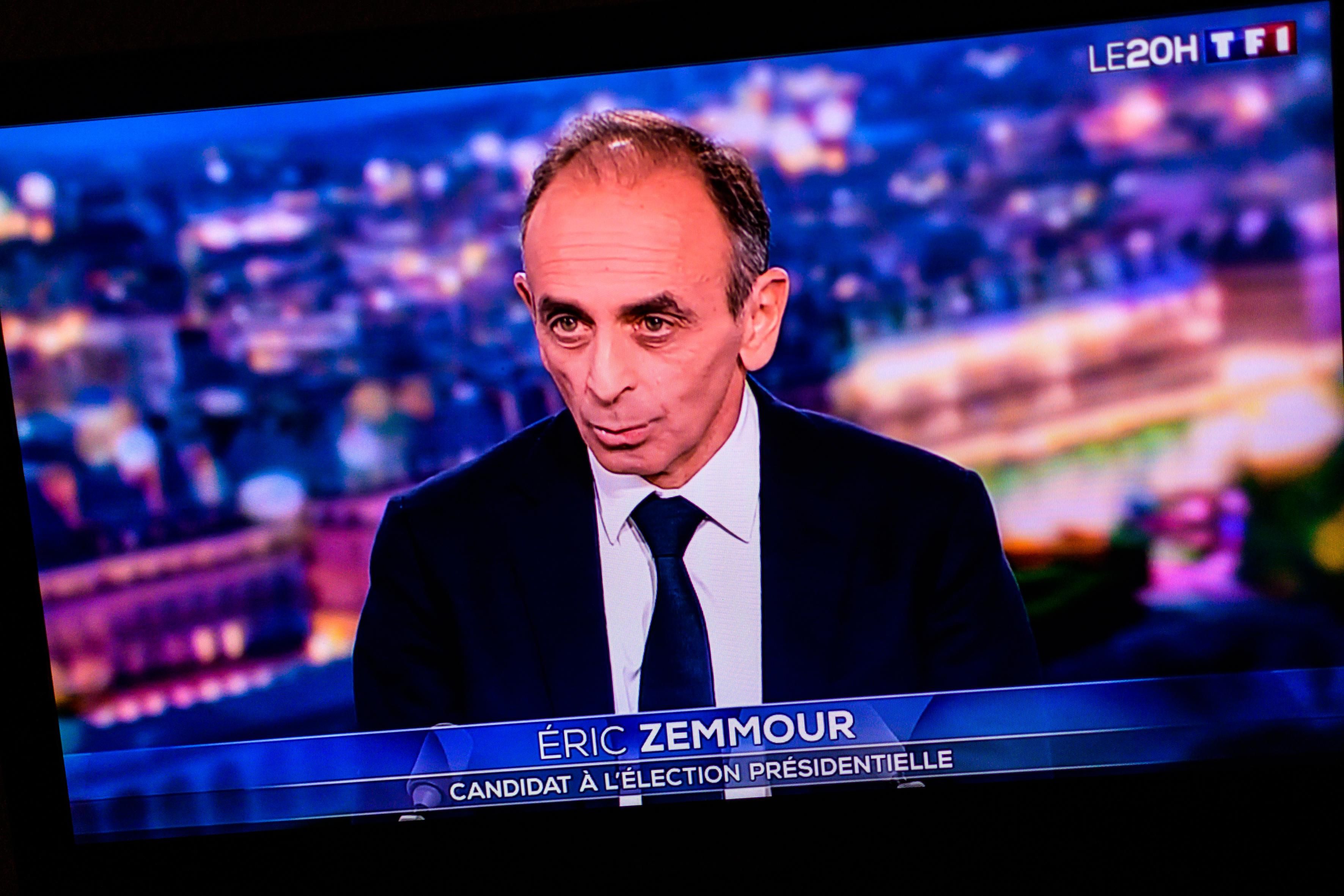 Eric Zemmour, presidential candidate for the 2022 election, speaks on French TV channel TF1.