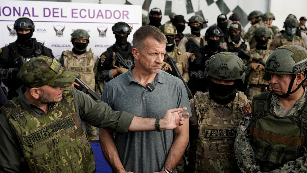 Erik Prince, founder of Blackwater, attends a police and military presentation, in Guayaquil, Ecuador April 5, 2025.