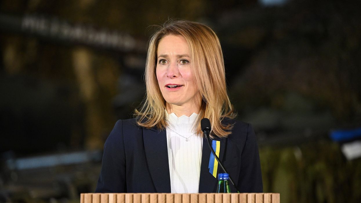 Estonia's Prime Minister Kaja Kallas speaks during a joint press conference with British Prime Minister Boris Johnson and NATO Secretary-General Jens Stoltenberg (not pictured) at the Tapa Military Base, in Tallinn, Estonia March 1, 2022.