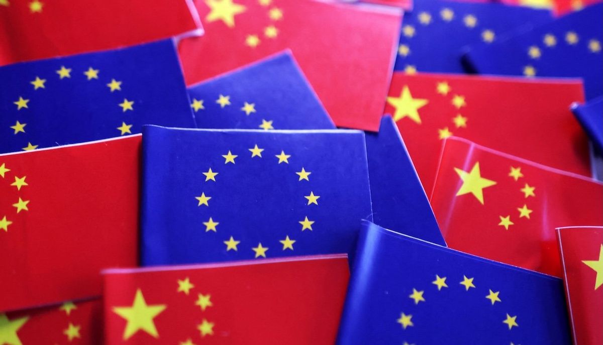 EU and Chinese flags in an illustration. ​