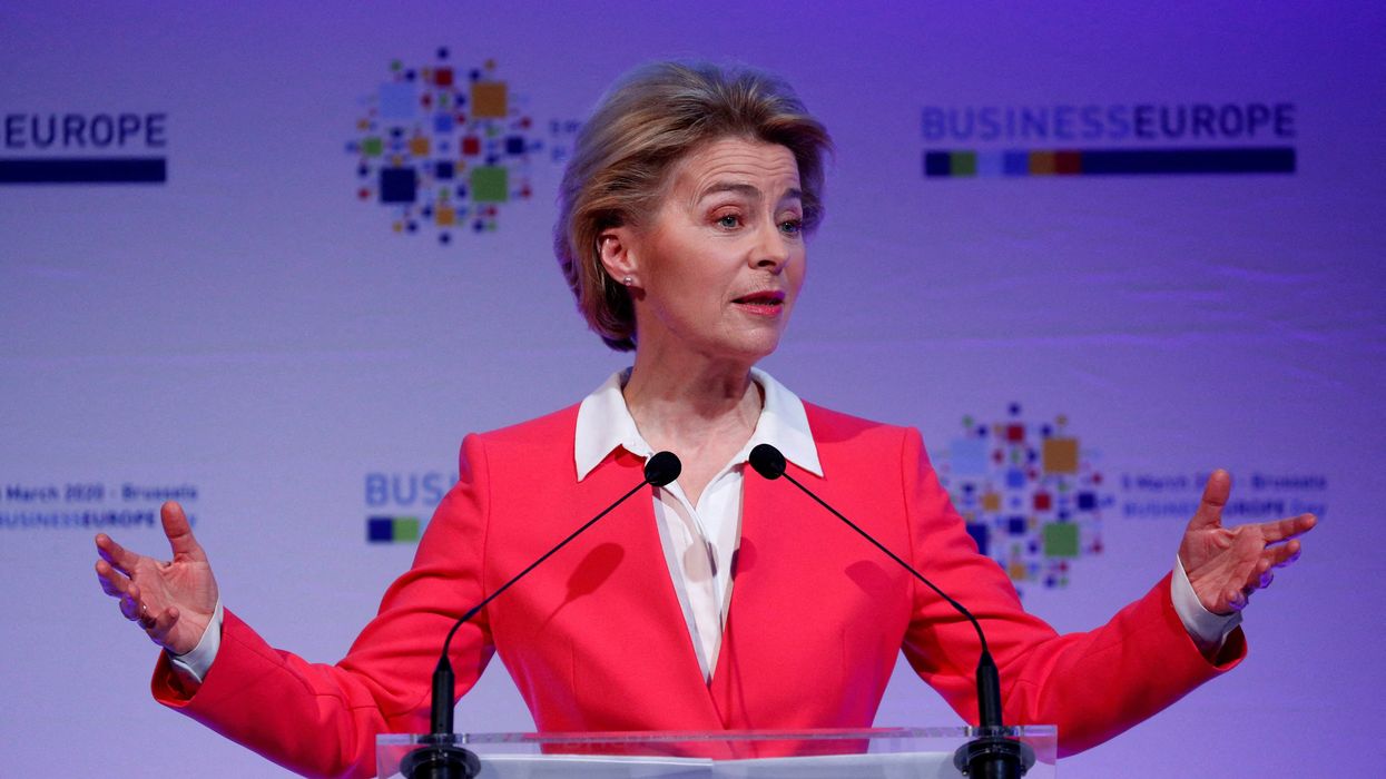 European Commission President Ursula von der Leyen delivers a speech at BusinessEurope conference in Brussels, Belgium March 5, 2020.