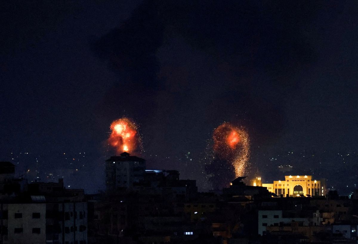 Explosions light up the sky after the Israeli military struck Islamic Jihad targets in Gaza.