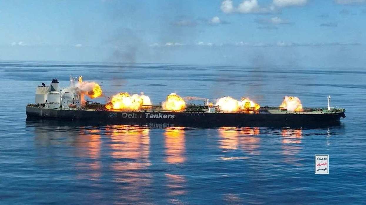 Explosions take place on the deck of the Greek-flagged oil tanker