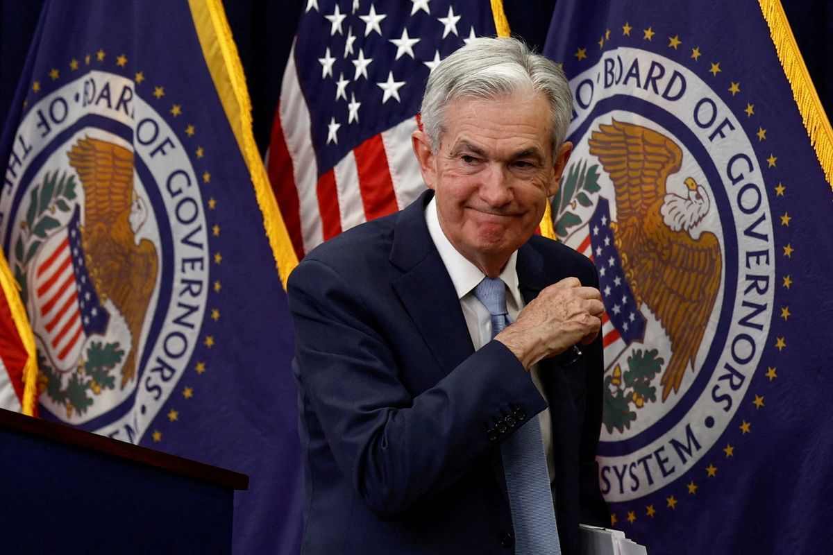 Fed chair Jerome Powell leaves after a news conference in Washington, DC.