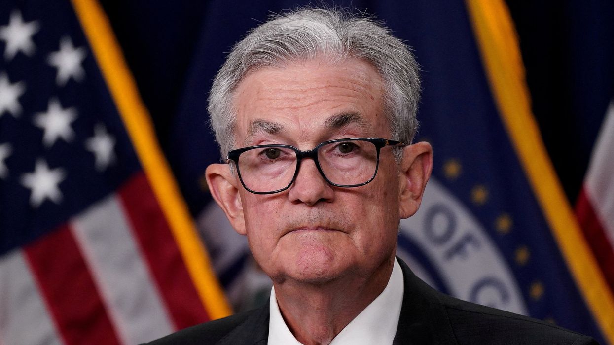 Federal Reserve Chair Jerome Powell looks on at the Jackson Lake Lodge in Jackson Hole