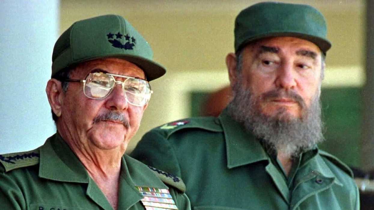 Fidel Castro and his brother, Armed Forces Minister Raul Castro (L), preside over the 100th anniversary of the death of independence hero Antonio Maceo, in this photo from December 7, 1996.