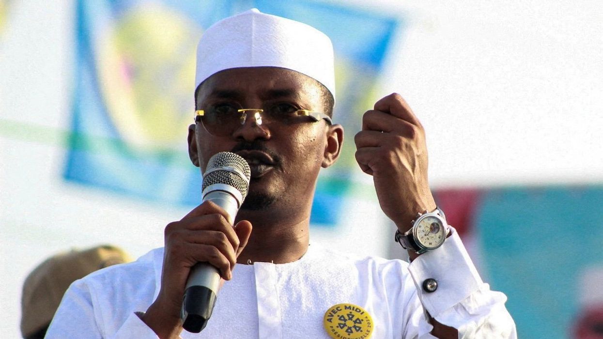 FILE PHOTO: Chadian interim President Mahamat Idriss Deby speaks during the launch of his presidential campaign ahead of the May elections in N'Djamena, Chad April 14, 2024.