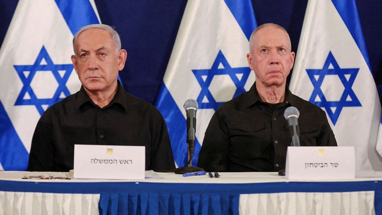 FILE PHOTO: Israeli prime minister Benjamin Netanyahu and Defense Minister Yoav Gallant during a press conference in the Kirya military base in Tel Aviv , Israel , 28 October 2023.
