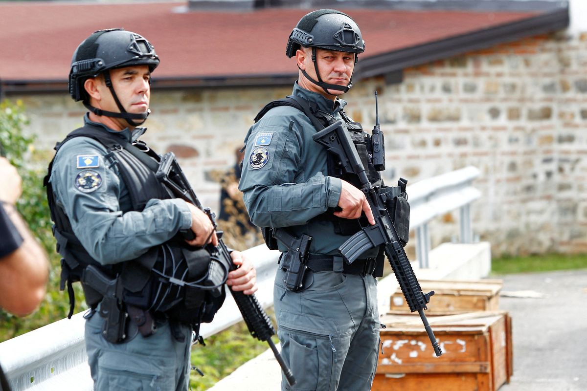 FILE PHOTO: Kosovo police officers patrol, in the aftermath of a shooting incident, in Banjska village, Kosovo September 27, 2023.