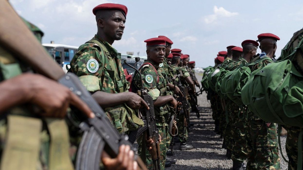 FILE PHOTO: Members of Burundi's National Defence Force (FDN), part of the troops of the East African Community Regional Force (EACRF), arrive to their deployment as part of a regional military operation targeting rebels, at the airport in Goma, North Kivu province of the Democratic Republic of Congo March 5, 2023.