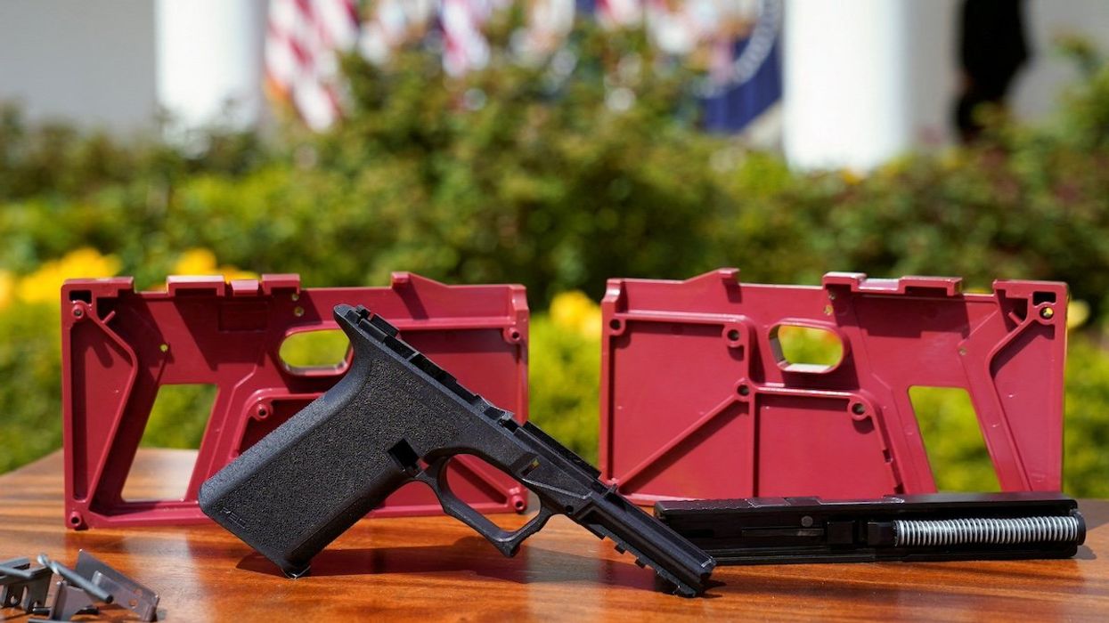 FILE PHOTO: Parts of a ghost gun kit are on display at an event held by U.S. President Joe Biden to announce measures to fight ghost gun crime, at the White House in Washington U.S., April 11, 2022.