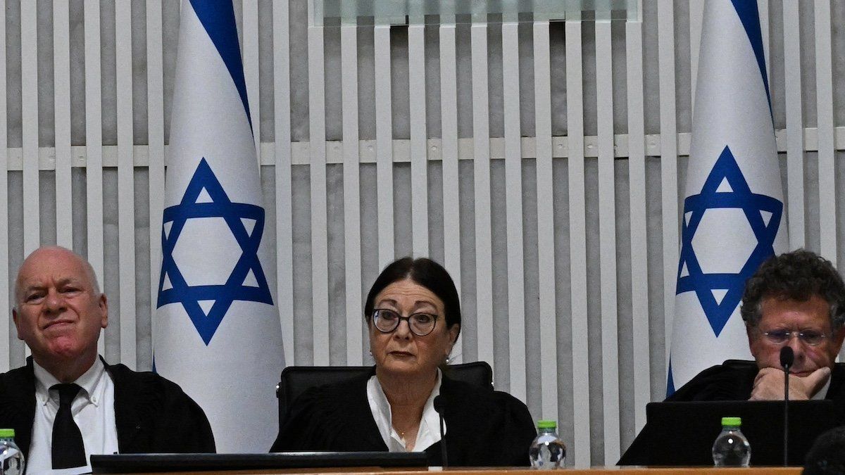 ​FILE PHOTO: President of the Supreme Court of Israel Esther Hayut and all fifteen justices assemble to hear petitions against the reasonableness standard law in the High Court in Jerusalem, on Tuesday, September 12, 2023. 