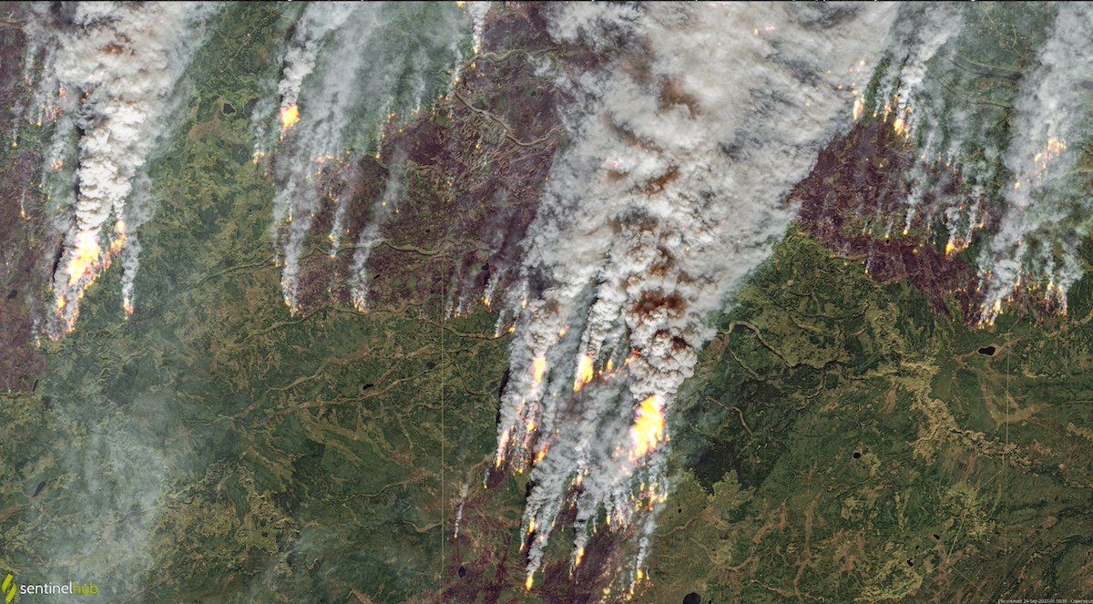 ​FILE PHOTO: Satellite image shows wildfires in British Columbia and Alberta, Canada, September 24, 2023. 