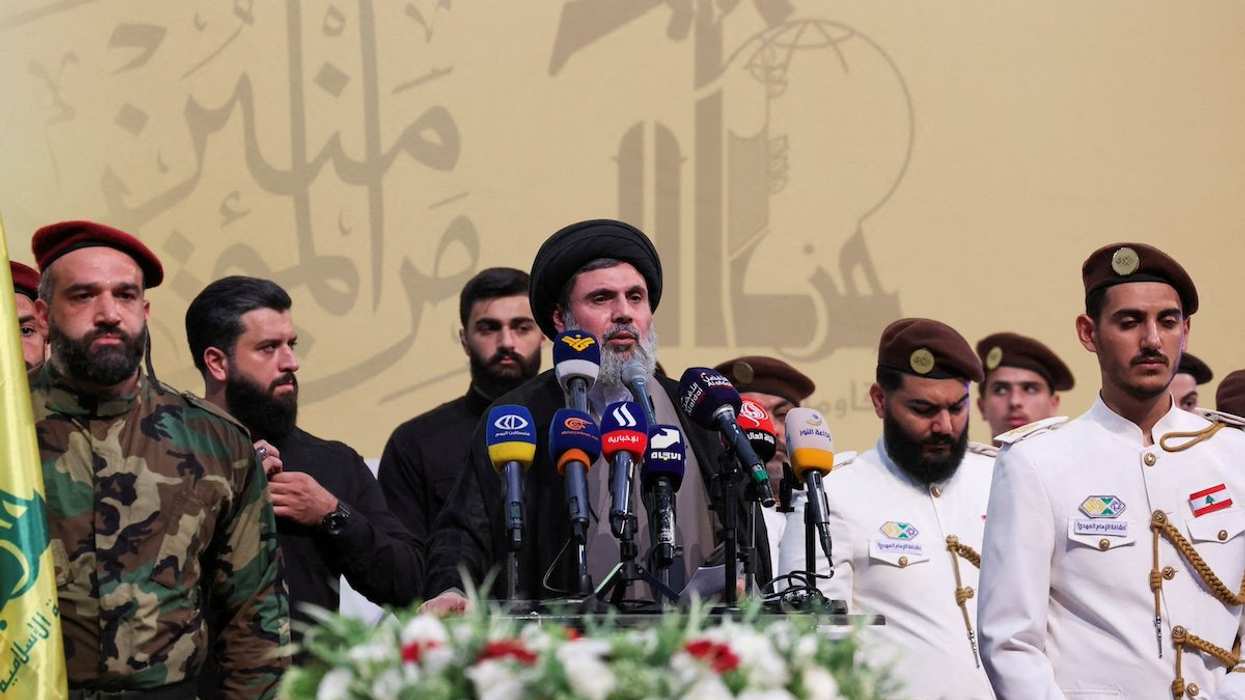 FILE PHOTO: Senior Hezbollah official Hashem Safieddine speaks during the funeral of Mohammed Nasser, a senior Hezbollah commander who was killed by what security sources say was an Israel strike on Wednesday, in Beirut's southern suburbs, Lebanon July 4, 2024.
