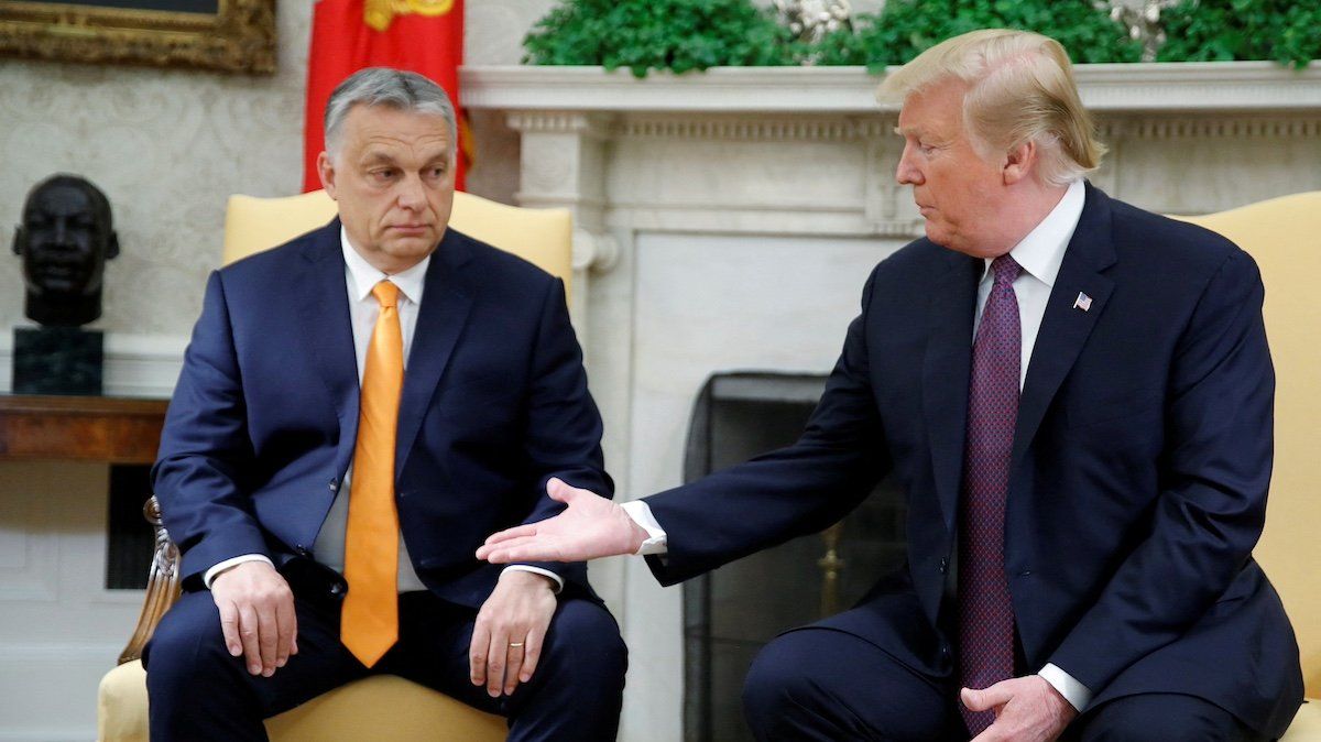 FILE PHOTO: U.S. President Donald Trump greets Hungary's Prime Minister Viktor Orban in the Oval Office at the White House in Washington, U.S., May 13, 2019. 