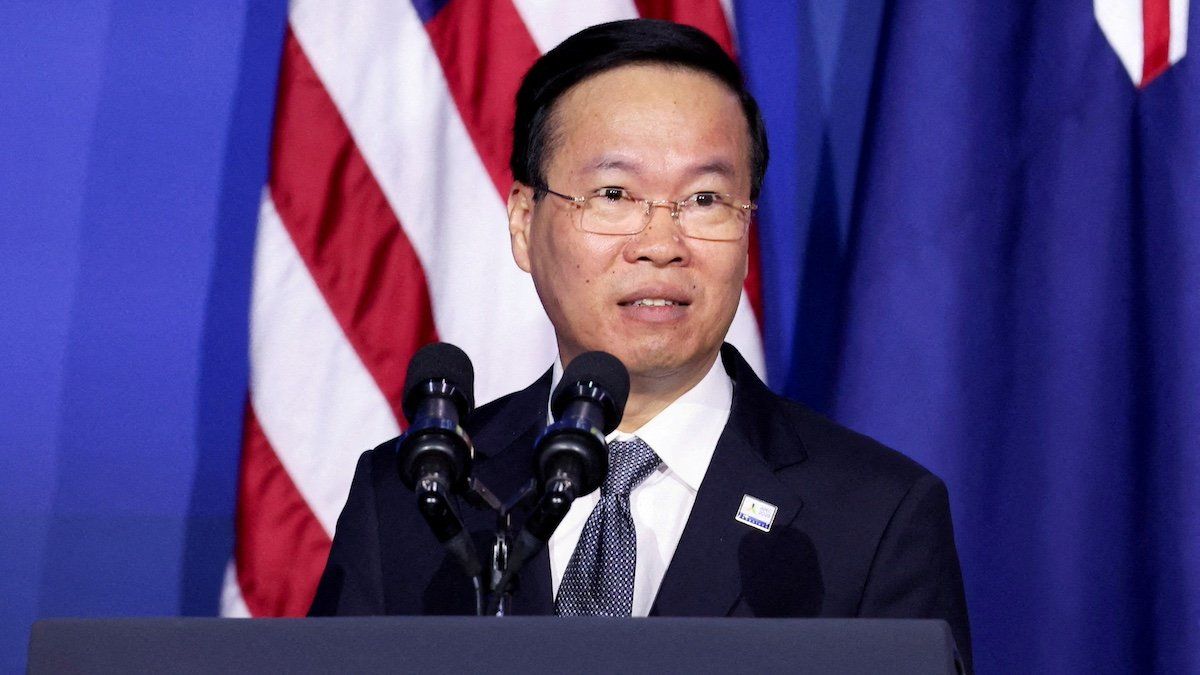​FILE PHOTO: Vietnam's President Vo Van Thuong speaks as he attends the Indo-Pacific Economic Framework (IPEF) Leaders event at the Asia-Pacific Economic Cooperation (APEC) CEO Summit in San Francisco, California, U.S. November 16, 2023. 
