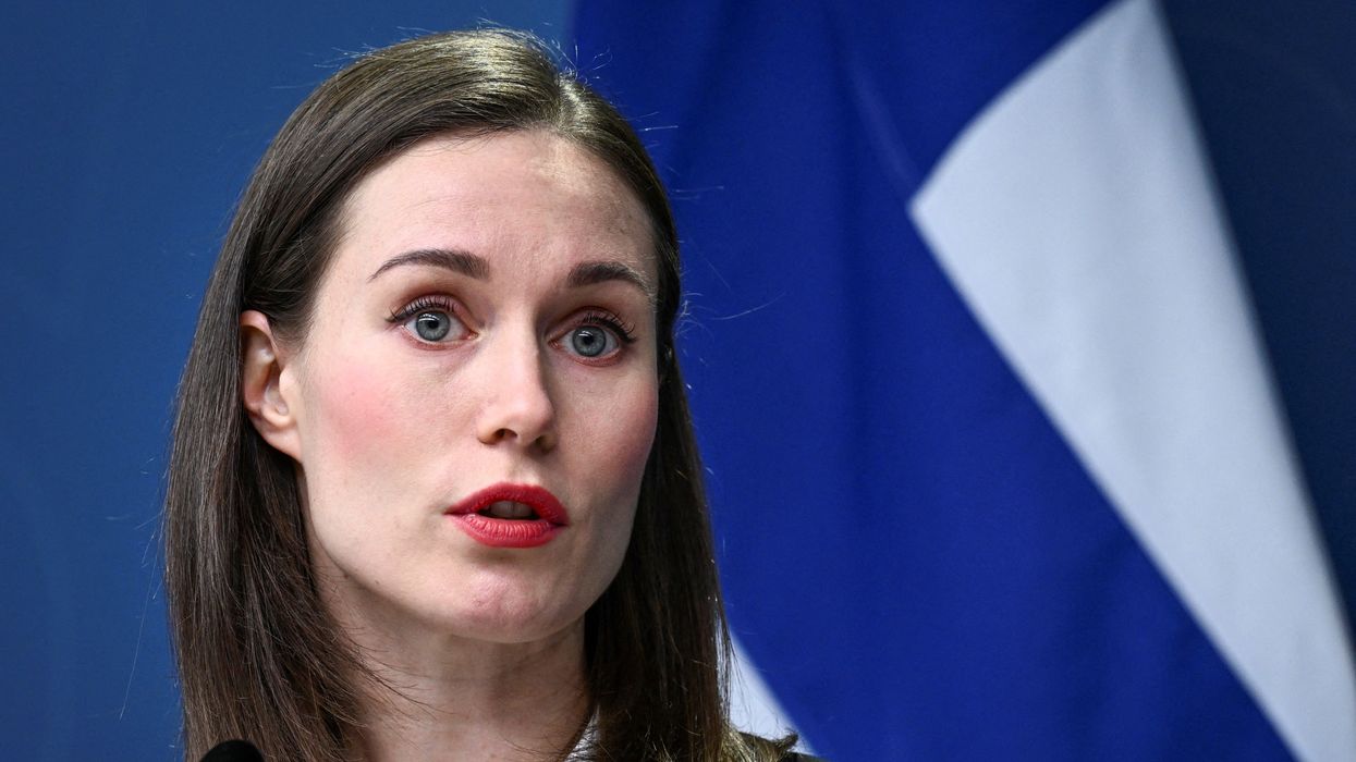 Finland's PM Sanna Marin at news conference in Stockholm, Sweden, February 2, 2023.