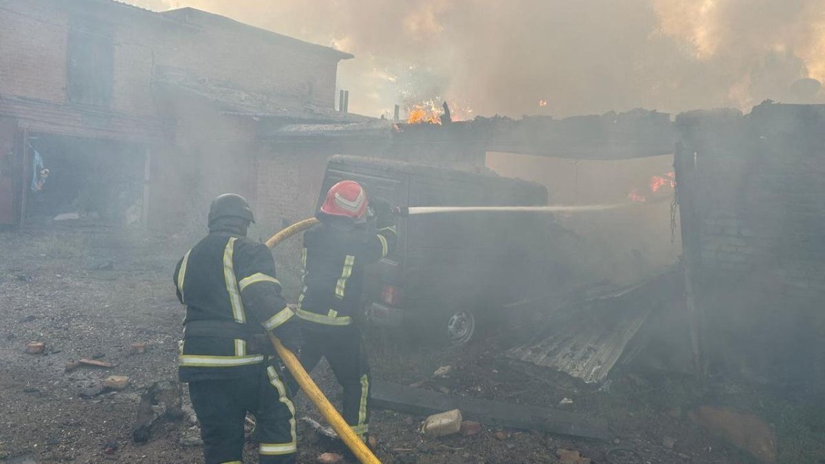 ​Firefighters work at the site of destroyed garages following a Russian drone and missile strikes in Khmelnytskyi, Ukraine, on September 3, 2025.
