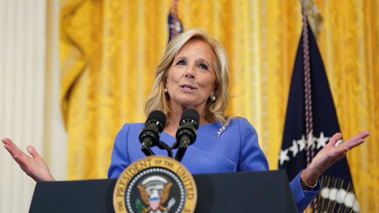 First lady Jill Biden makes remarks before U.S. President Joe Biden signed an executive order to expand and improve research on women's health.