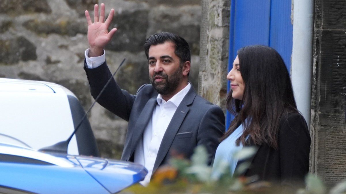 First Minister Humza Yousaf and his wife Nadia El-Nakla leaving Bute House, the official residence of First Minister, after he announced that he will resign as SNP leader and Scotland's First Minister, avoiding having to face a no confidence vote in his leadership. Mr Yousaf's premiership has been hanging by a thread since he ended the Bute House Agreement with the Scottish Greens last week. Picture date: Monday April 29, 2024
