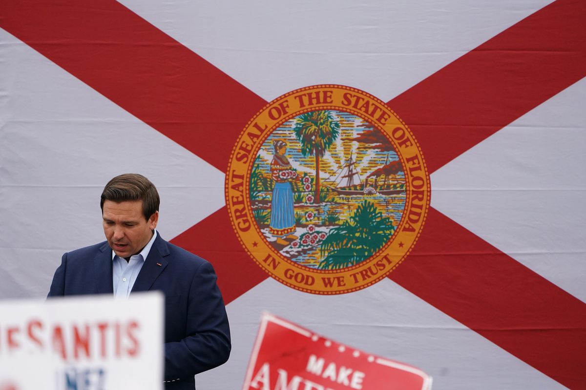 Florida's Governor Ron DeSantis holds a rally in Clearwater, Florida. 