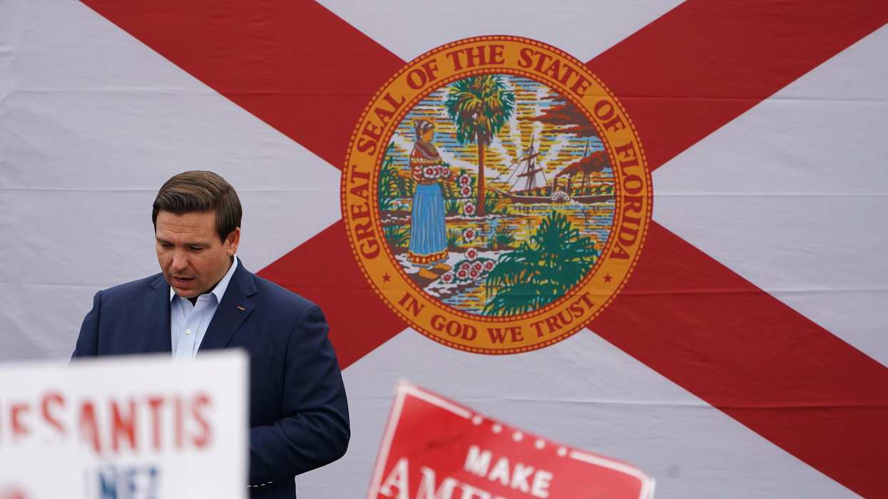 Florida's Governor Ron DeSantis holds a rally in Clearwater, Florida.