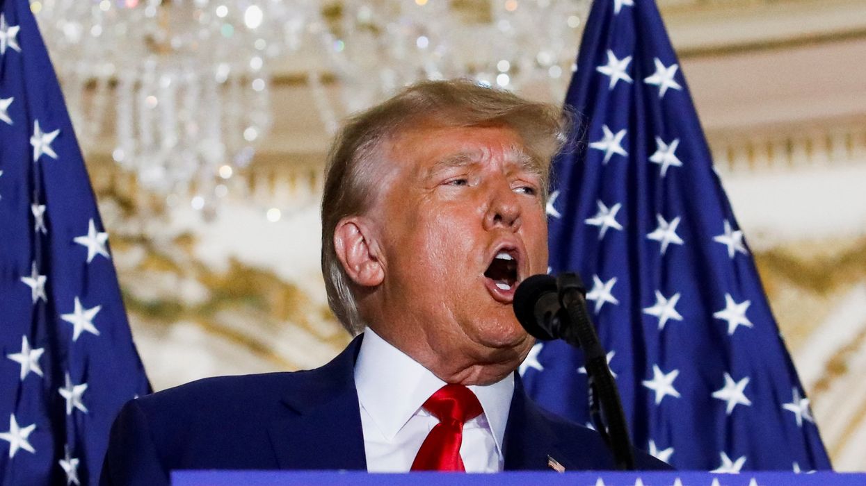 Fmr. U.S. President Donald Trump delivers remarks on the day of his court appearance in New York after being indicted by a Manhattan grand jury. Photo taken in Palm Beach, Florida, U.S., April 4, 2023.
