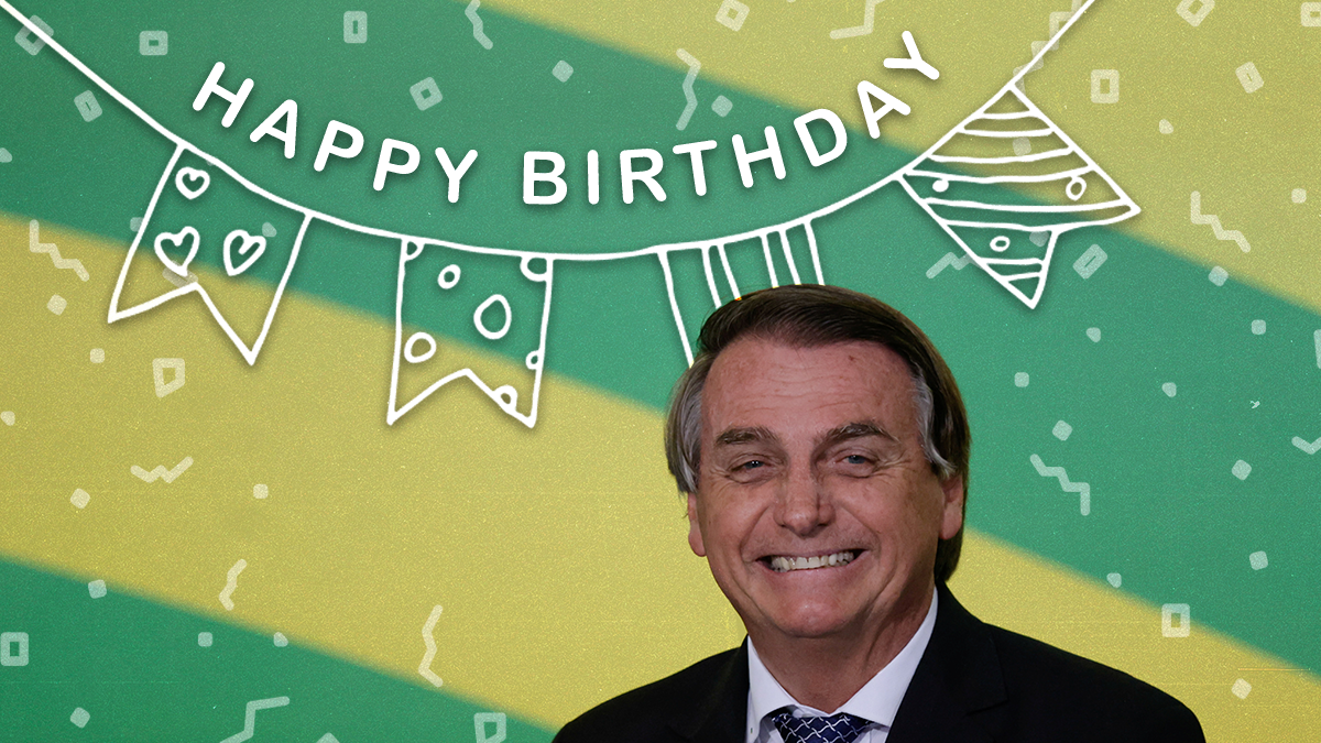 Former Brazilian President Jair Bolsonaro with a happy birthday banner