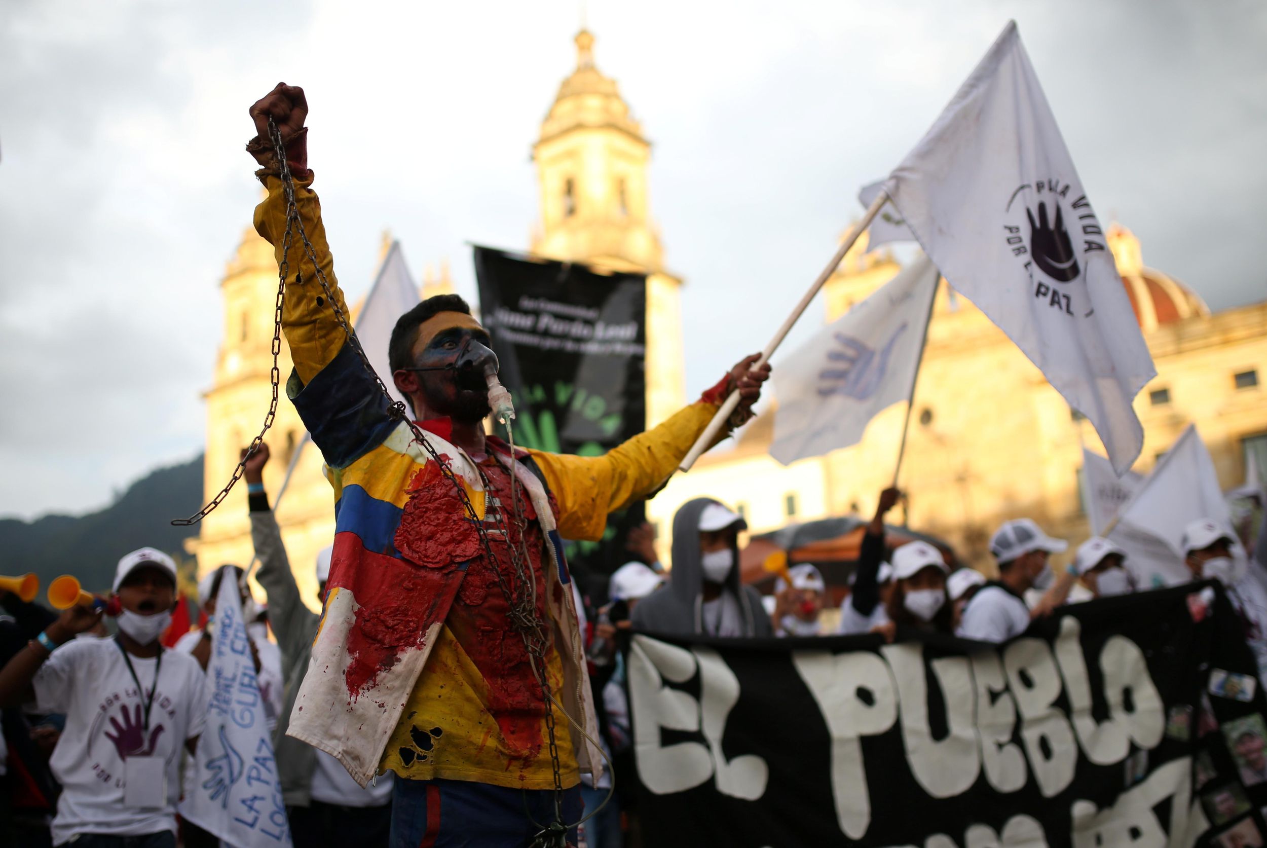 Former FARC guerrillas protest in Bogota, Colombia. Reuters
