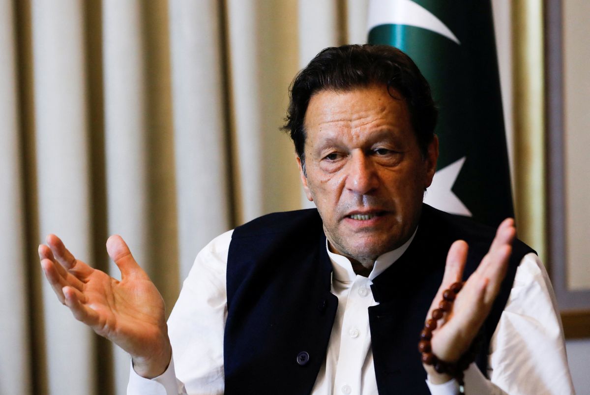 Former Pakistani PM Imran Khan, gestures as he speaks with Reuters during an interview in Lahore.