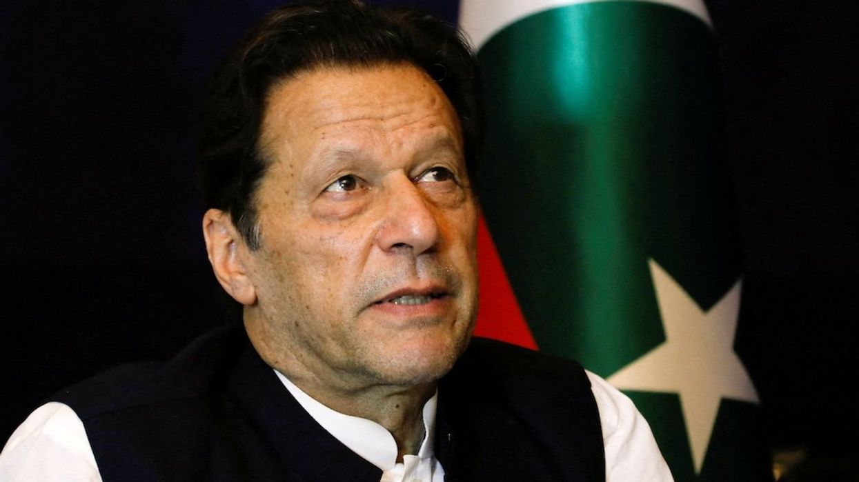 Former Pakistani Prime Minister Imran Khan pauses as he speaks with Reuters during an interview, in Lahore, Pakistan in March 2023.