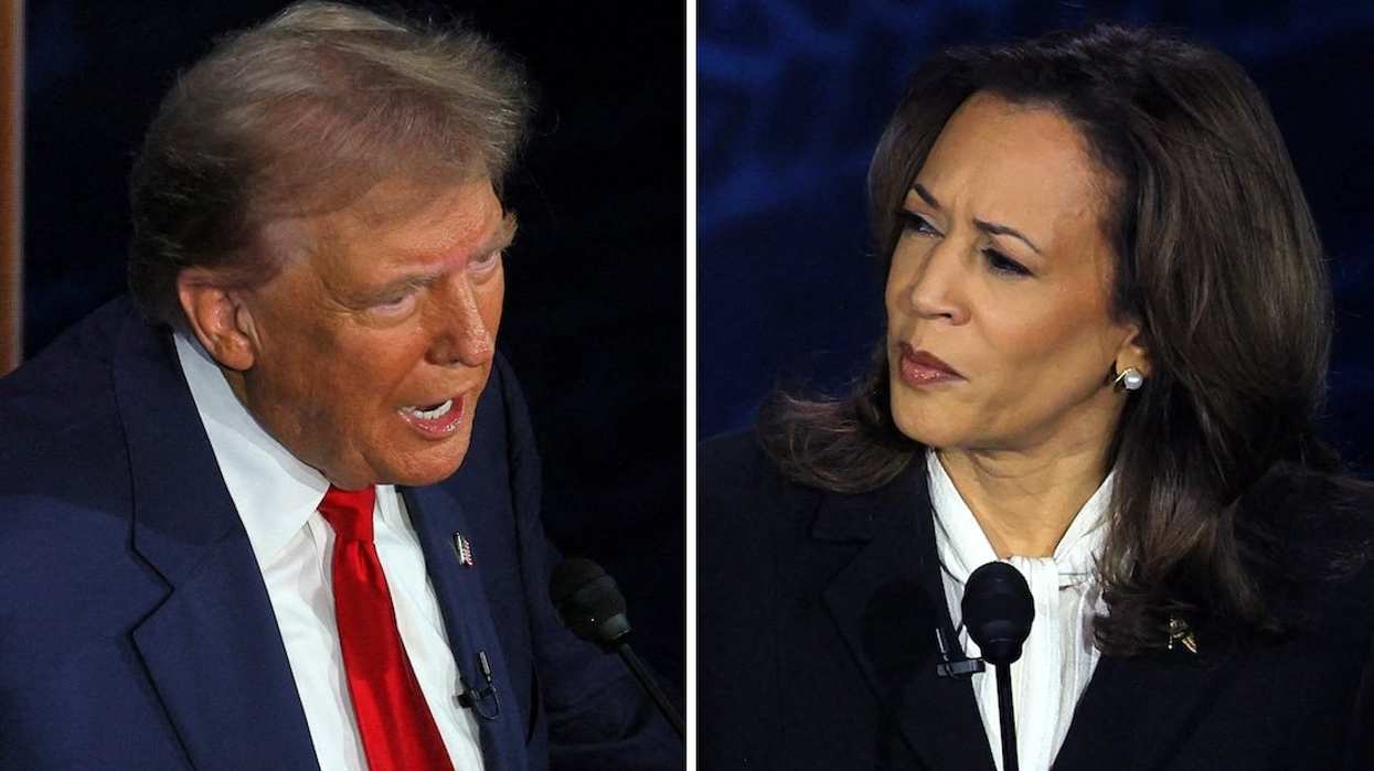 Former President Donald Trump and Vice President Kamala Harris take part in a presidential debate hosted by ABC in Philadelphia, Penn., on Sept. 10, 2024, in a combination of photographs.