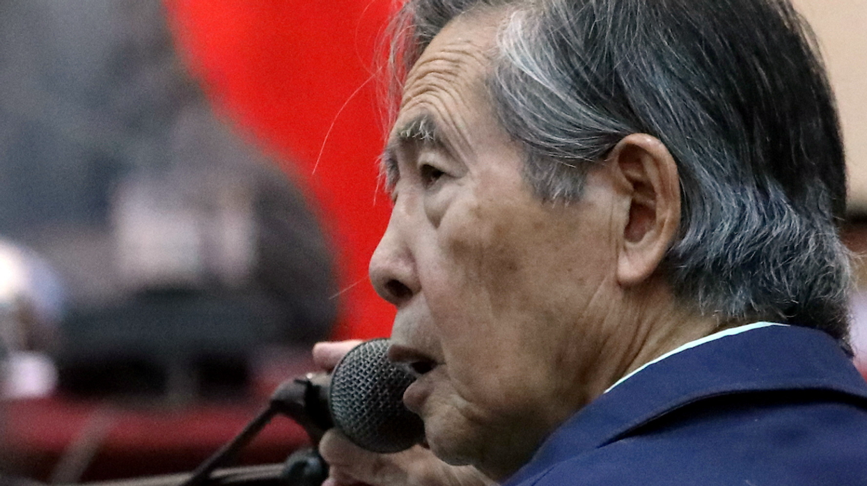 Former President of Peru Alberto Fujimori attends a trial as a witness at the navy base in Callao, Peru, in 2018.