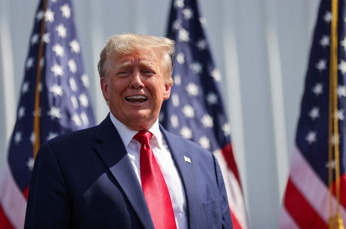 Former U.S. President and Republican presidential candidate Donald Trump attends a 2024 presidential election campaign event at Sportsman Boats in Summerville, South Carolina, U.S. September 25, 2023.