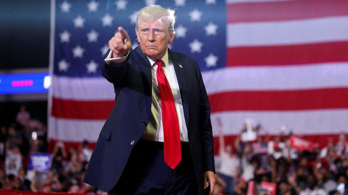 Former U.S. President and Republican presidential candidate Donald Trump gestures during a campaign event in Philadelphia, Pennsylvania, U.S., June 22, 2024. 