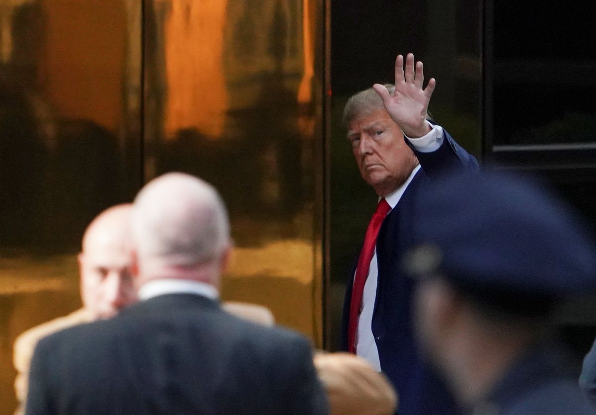 Former U.S. President Donald Trump arrives at Trump Tower, after his indictment by a Manhattan grand jury following a probe into hush money paid to porn star Stormy Daniels, in New York City, U.S April 3, 2023.