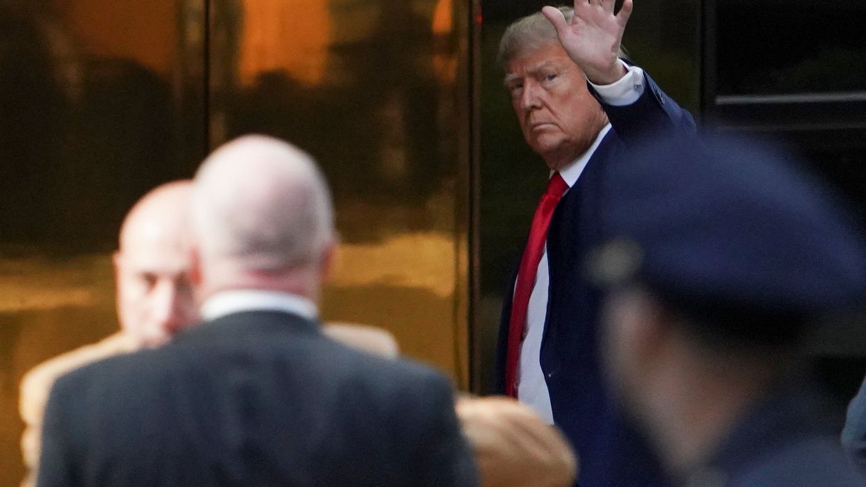 Former U.S. President Donald Trump arrives at Trump Tower, after his indictment by a Manhattan grand jury following a probe into hush money paid to porn star Stormy Daniels, in New York City, U.S April 3, 2023.