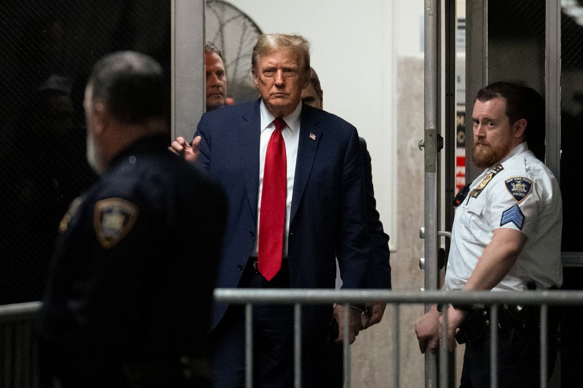 ​Former U.S. President Donald Trump returns from a break at Manhattan criminal court in New York, U.S., on Monday, April 15, 2024. 