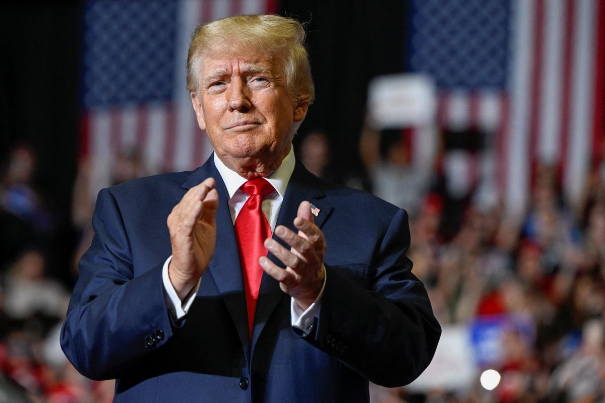 Former U.S. president Donald Trump speaks during a rally in Youngstown, Ohio.