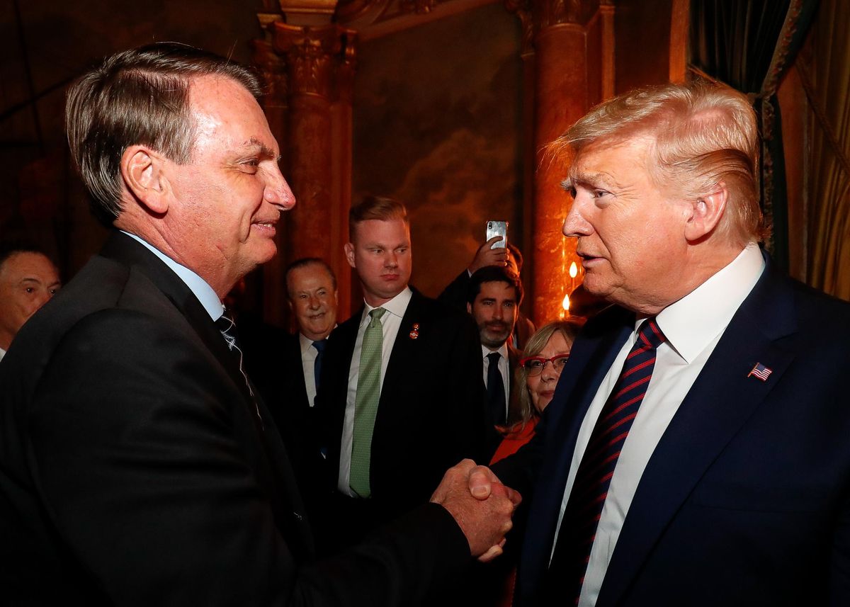 Former United States President Donald Trump and Brazilian President Jair Bolsonaro at Mar-a-Lago in 2020.