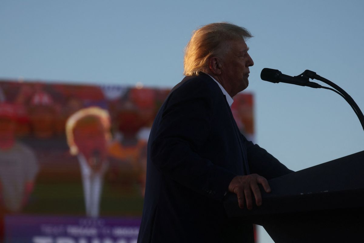 Former US President Donald Trump speaks during his first 2024 campaign rally in Waco, Texas.