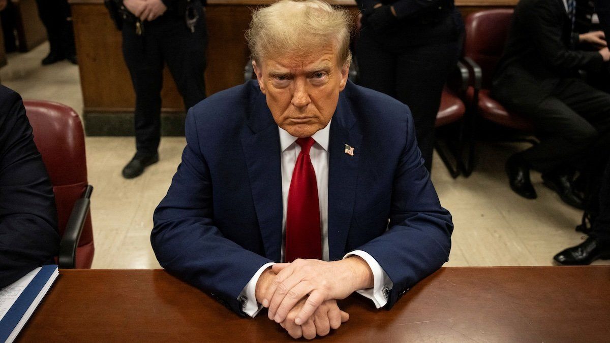 Former US President Donald Trump waits for the start of proceedings in Manhattan criminal court, Tuesday, April 23, 2024, in New York.