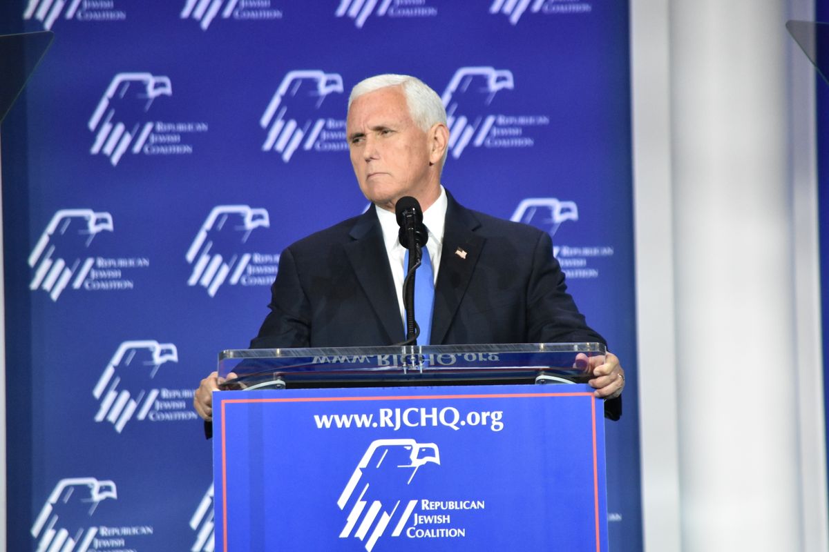 ​Former Vice President Mike Pence announces he is dropping out of the race for president of the United States at the Republican Jewish Coalition Annual Leadership Summit in Las Vegas, Nevada, on Saturday.