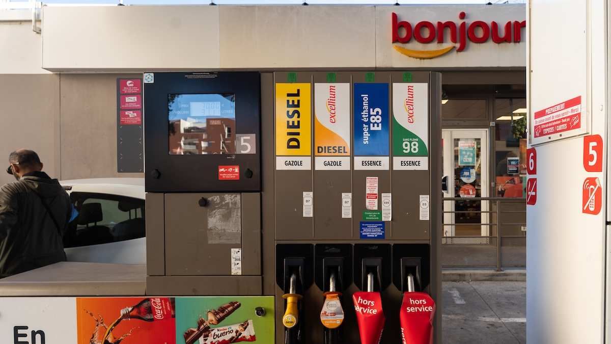 Fuel pumps at a Total station on Avenue de Grande Bretagne in Toulouse, France, on 22 September 2026, amid a reported fuel shortage.