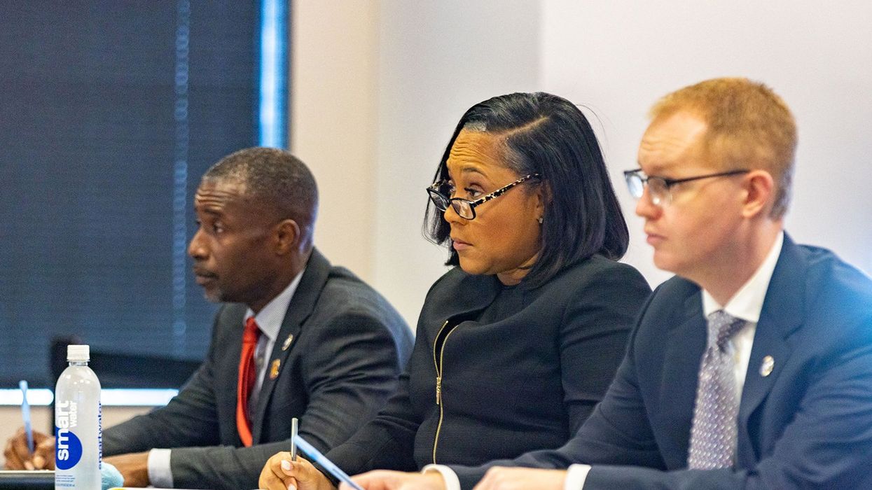 Fulton County District Attorney Fani Willis listens during the jury selection process at the Jury Assembly Room at Fulton County Courthouse in Atlanta.