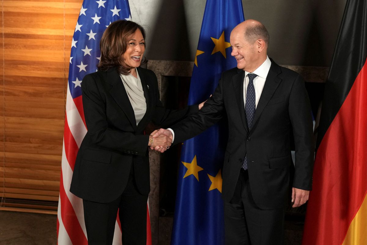 German Chancellor Olaf Scholz and U.S. Vice President Kamala Harris attend the their bilateral meeting at the Munich Security Conference