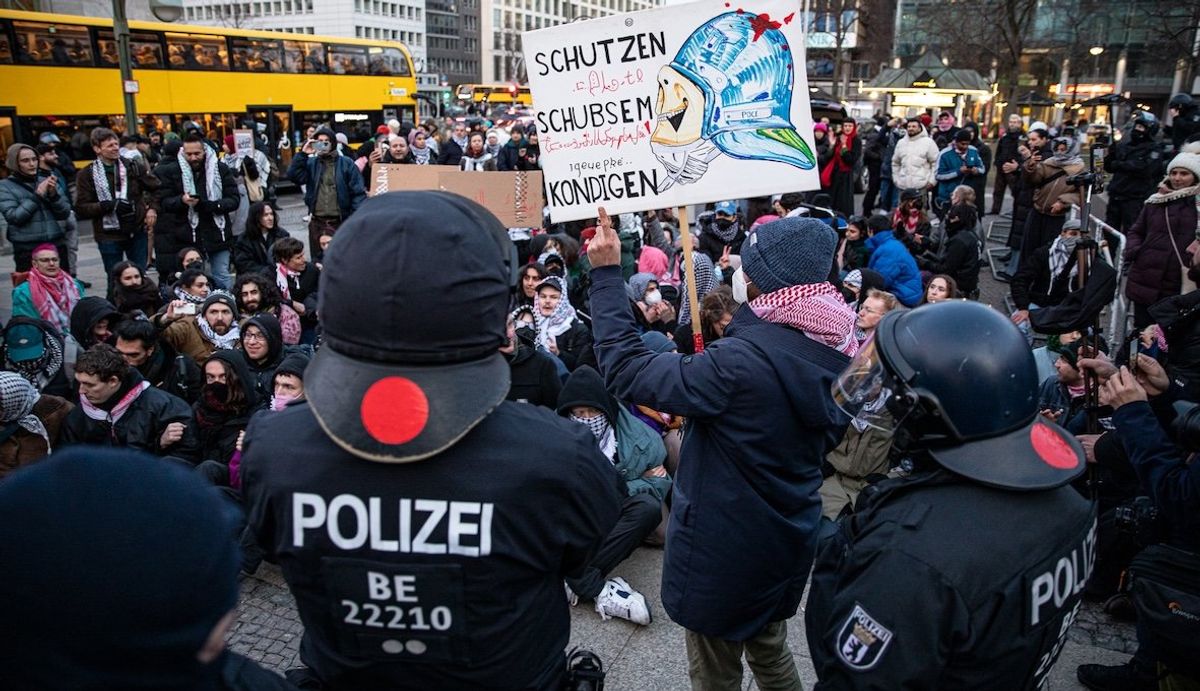 ​German police forcibly dispersed a pro-Palestinian protest in Berlin on Saturday, Feb. 8, 2025.