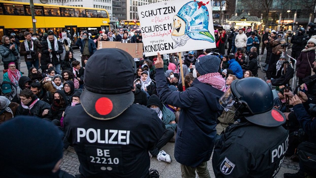 German police forcibly dispersed a pro-Palestinian protest in Berlin on Saturday, Feb. 8, 2025.