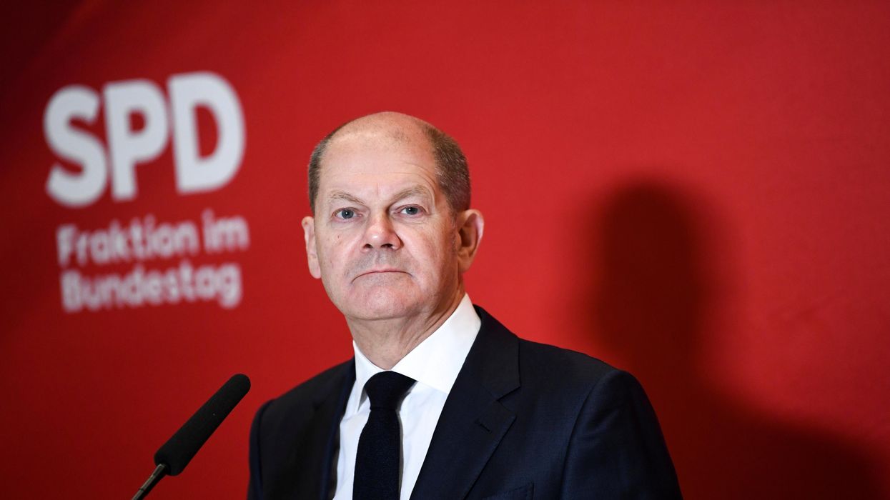 Germany's Social Democratic Party (SPD) candidate for chancellor Olaf Scholz delivers a statement in Berlin, Germany, November 17, 2021.